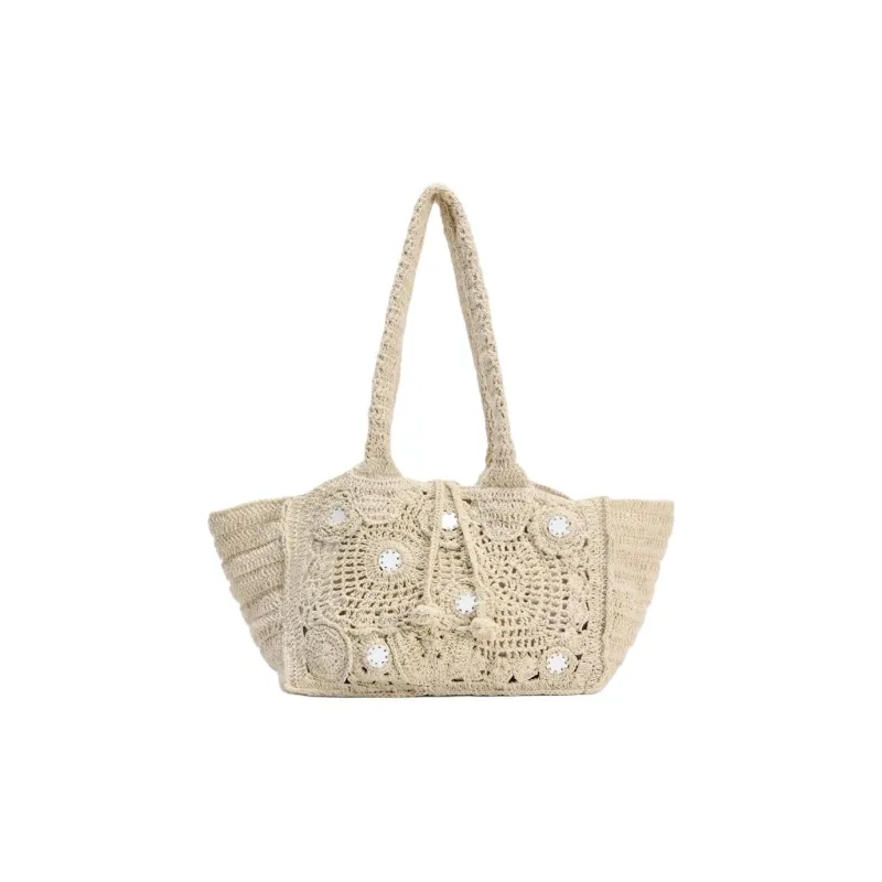 ZARA Cotton Tote Bag, Shopping Bag, Handbag, Shoulder Bag Tubas Women's Tan-0