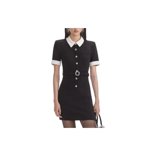 Self-portrait Short-Sleeved Dresses Women's Black Into White