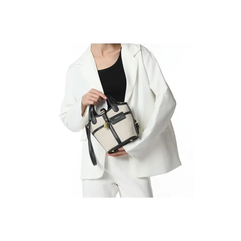 Mosiliri Canvas Canvas Bag Bucket Bag Basket Bag Handbag Shoulder Bag Crossbody Bag Small Size Women's White/Black-2