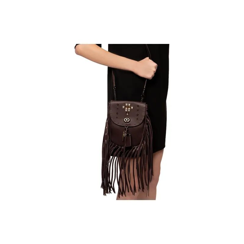 COACH Fringe Leather Saddle Bag, Shoulder Bag, Crossbody Bag Small Size Women's Coffee Brown-4