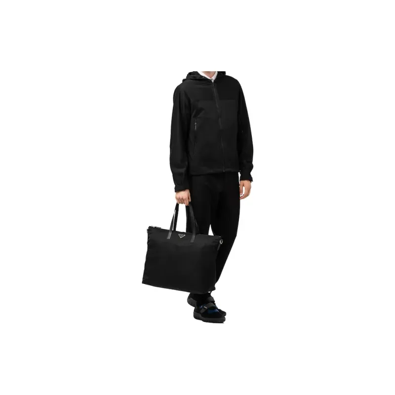 PRADA Saffiano Leather With Nylon Patchwork Fabric Tote Bag Shopping Bag Handbag Regular Men's Black-3