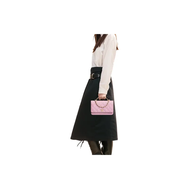 CHANEL WOC Grain Embossed Calfskin Chain Bag Handbag Women's Pink-8