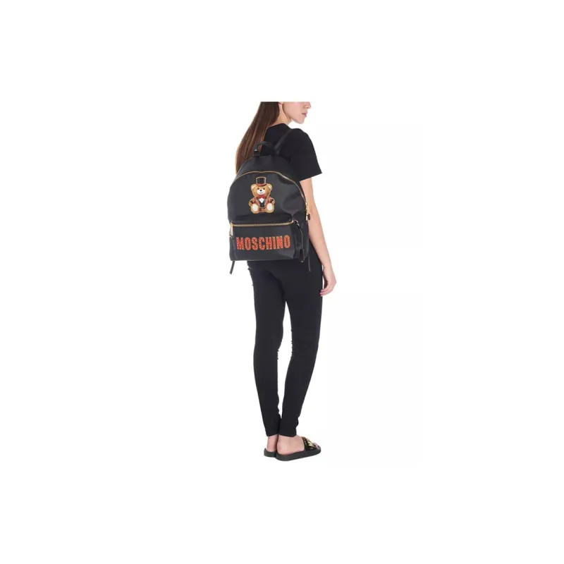 MOSCHINO Cow Leather Backpack Large Size Unisex Black-4