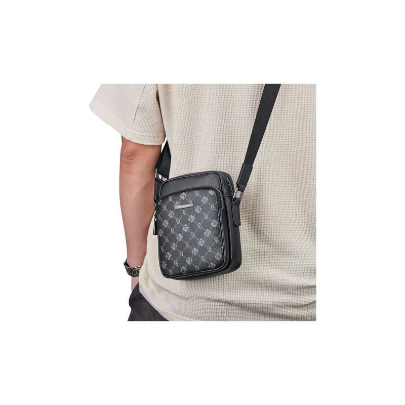 WilliamPOLO Cow Leather Cell Phone Shoulder Bag Crossbody Bag Regular Men's Black-9