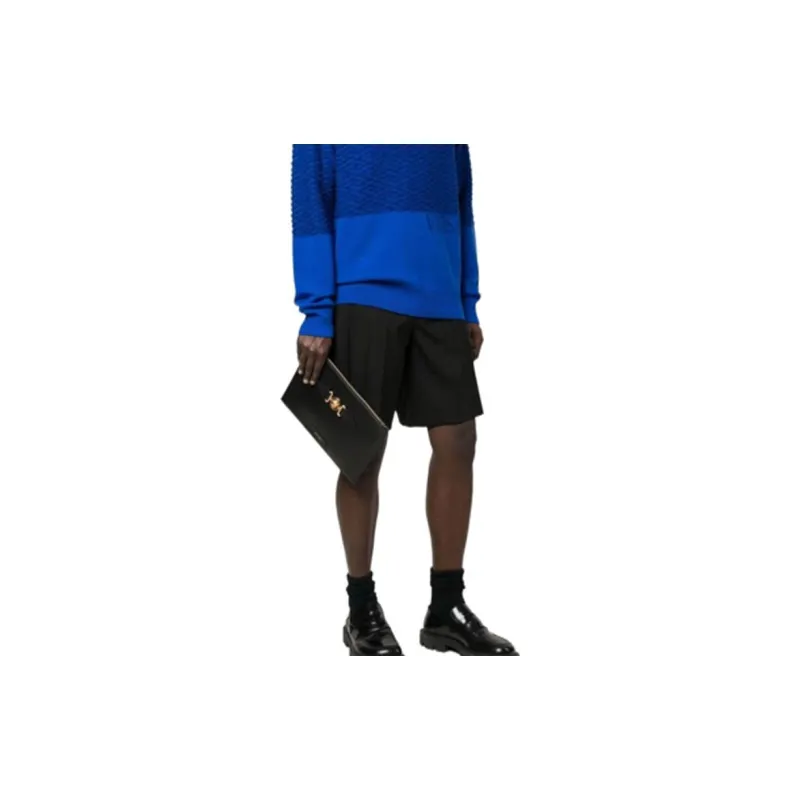 VERSACE Cow Leather Clutch Men's Black-4
