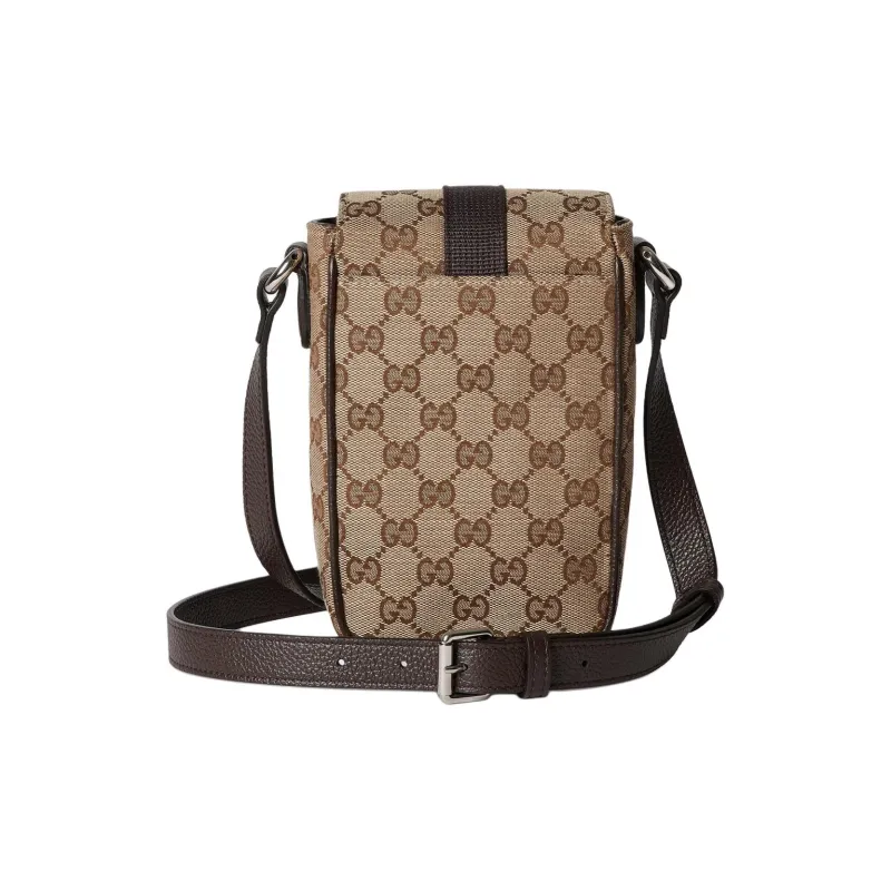 GUCCI Canvas With Leather Crossbody Bag, Shoulder Bag Mini Men's Beige & Ebony-3
