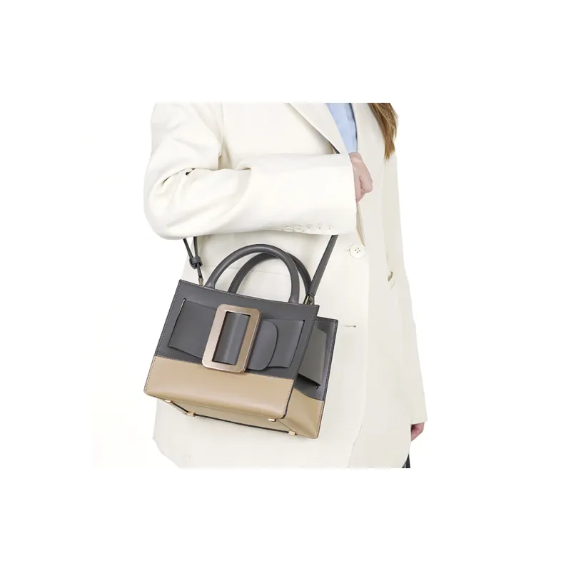 BOYY Calfskin Shoulder Bag, Crossbody Bag, Handbag Medium Size Women's Dark Gray & Ginger Yellow-3