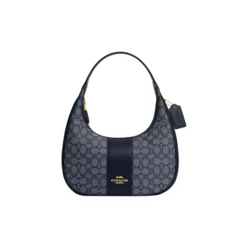 COACH Jacquard With Leather Handbag Shoulder Bag Women's Midnight Navy
