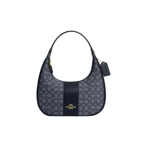 COACH Jacquard With Leather Handbag Shoulder Bag Women's Midnight Navy