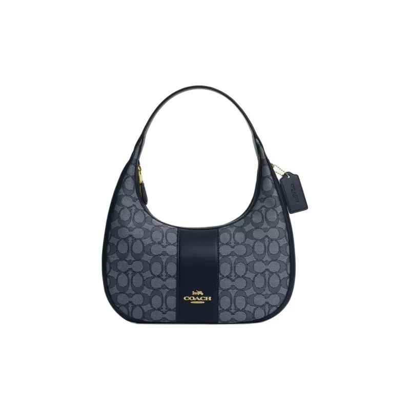 COACH Jacquard With Leather Handbag Shoulder Bag Women's Midnight Navy-0