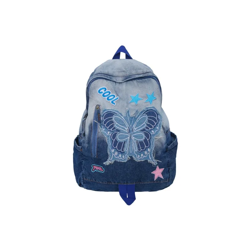 MINLUBAOLUO Denim Ins Effortless Style Hot Girl Backpack-0