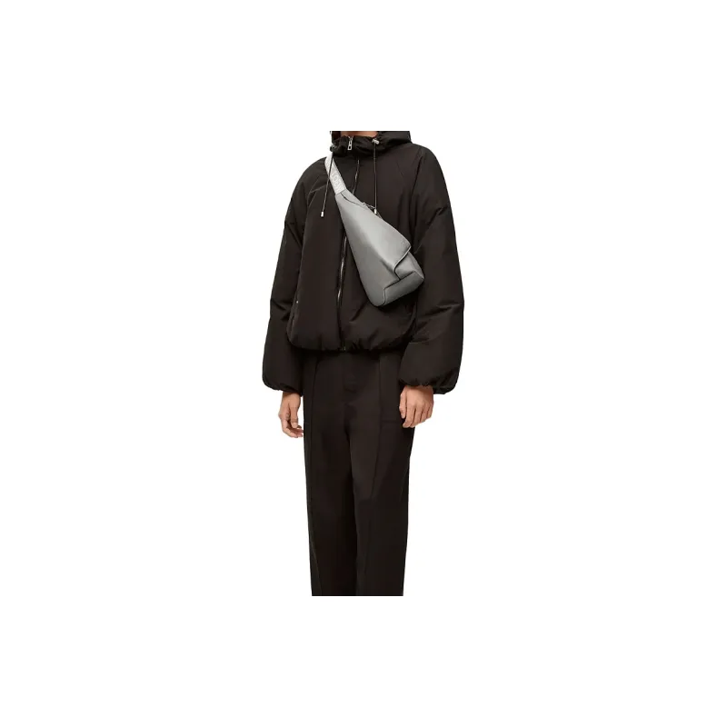 LOEWE Anton Sling Soft Smooth Cow Leather With Jacquard Fabric One Shoulder Crossbody Bag, Sling Bag Men's Asphalt Gray-5