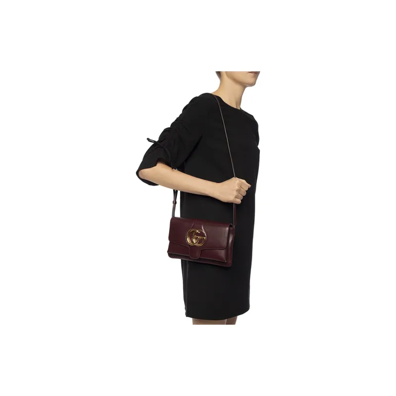 GUCCI Arli Leather Shoulder Bag, Crossbody Bag Trumpets Women's Burgundy-7