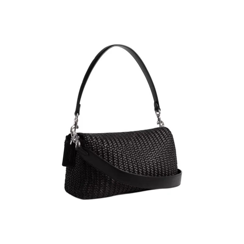 COACH Soft Tabby Woven Leather Portable Crossbody Bag, Shoulder Bag Women's Black-1