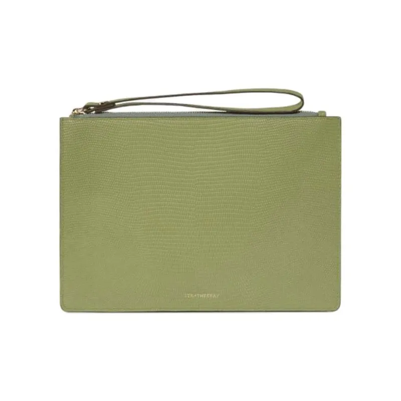 Strathberry Lizard Embossed Leather One Shoulder Crossbody Clutches Women's Olive Green-0