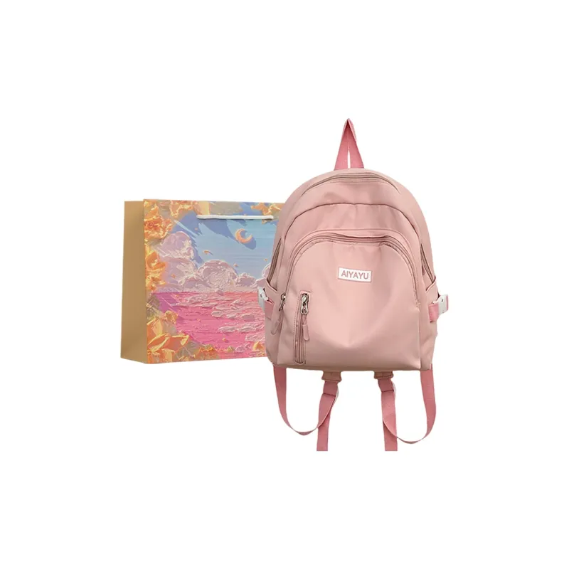 BRINCH Nylon Backpack Women's White/Pink/Yellow/Green/Black-4