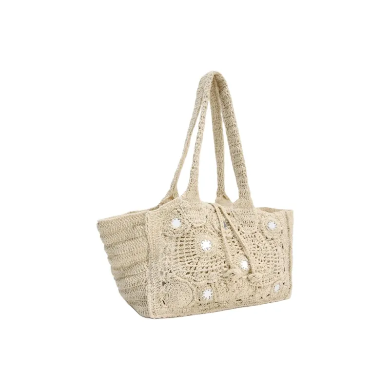 ZARA Cotton Tote Bag, Shopping Bag, Handbag, Shoulder Bag Tubas Women's Tan-1