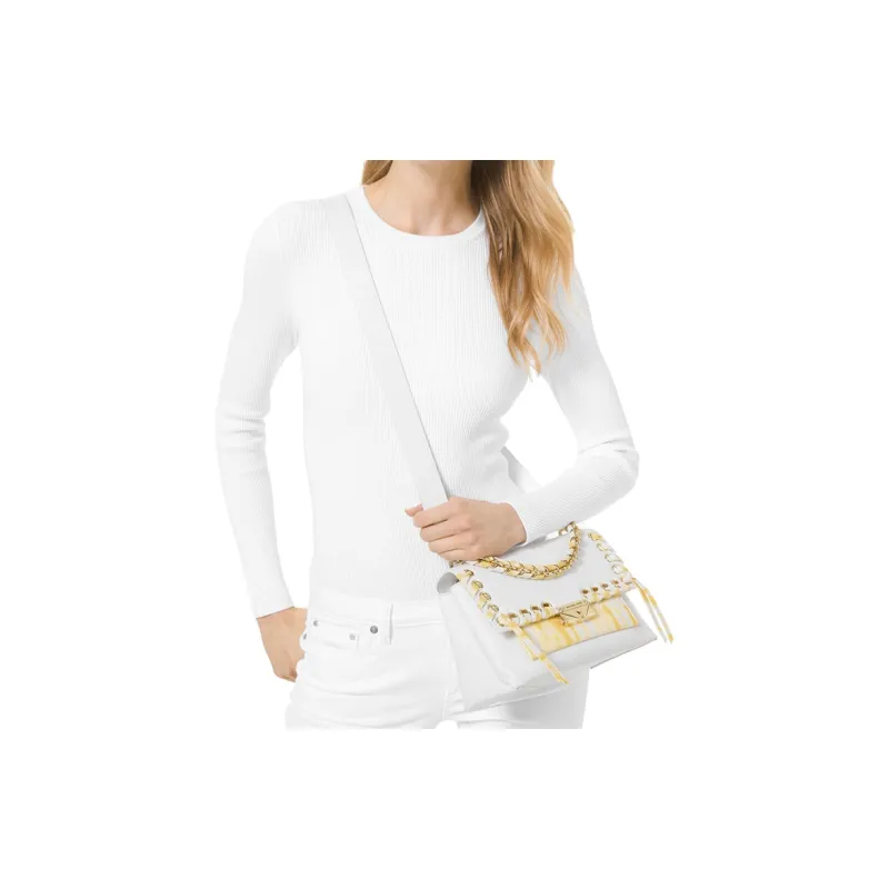 MICHAEL KORS Cece Cow Leather Crossbody Bag Crossbody Bag Shoulder Bag Women's Yellow White Multicolor-5
