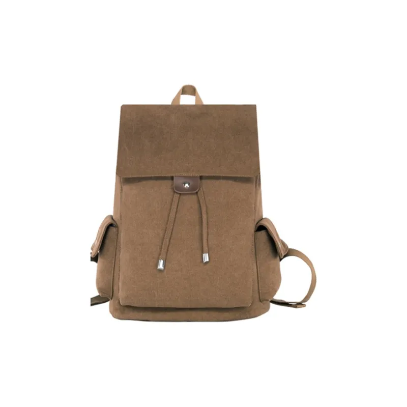 GKY Durable Canvas Canvas Bag Student Backpack Regular Unisex Black/Khaki-7