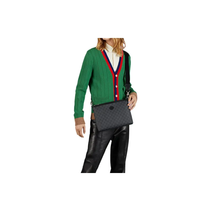 GUCCI Canvas With Leather Crossbody Bag Shoulder Bag Men's Black-9