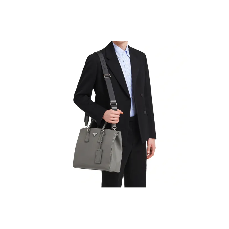 PRADA Galleria Killer Bag Cow Leather Handbag Medium Size Men's Gray-4
