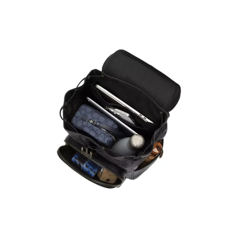 COACH Smooth Calf Leather Backpack Medium Size Men's Black-3