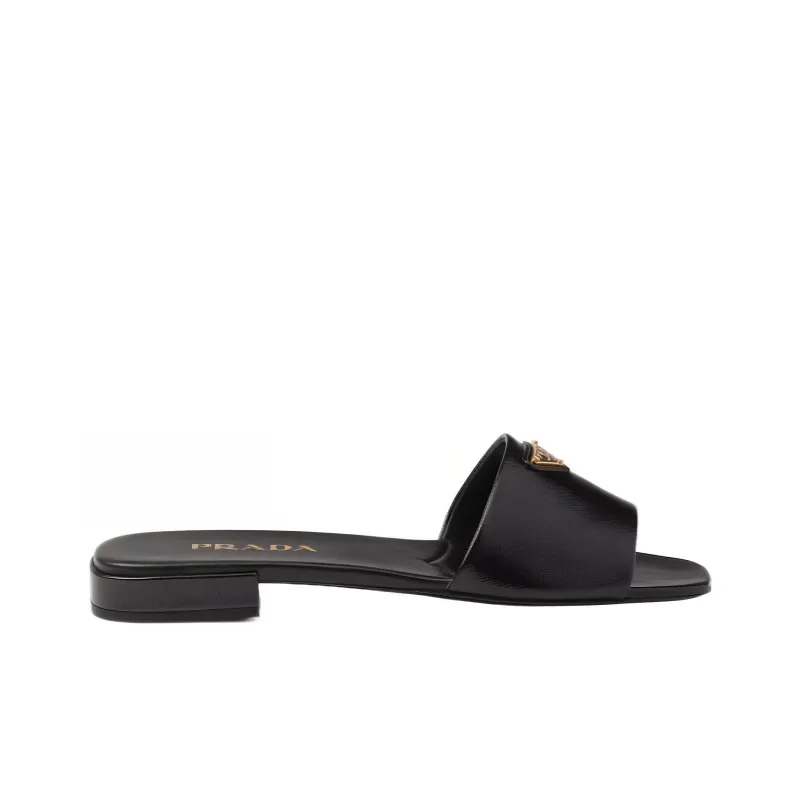 PRADA Triangle-logo Leather Slides-1