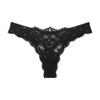 Victoria's Secret DREAM ANGELS Lace Thong Panty / Black Underpants Women's 1 Pack Black