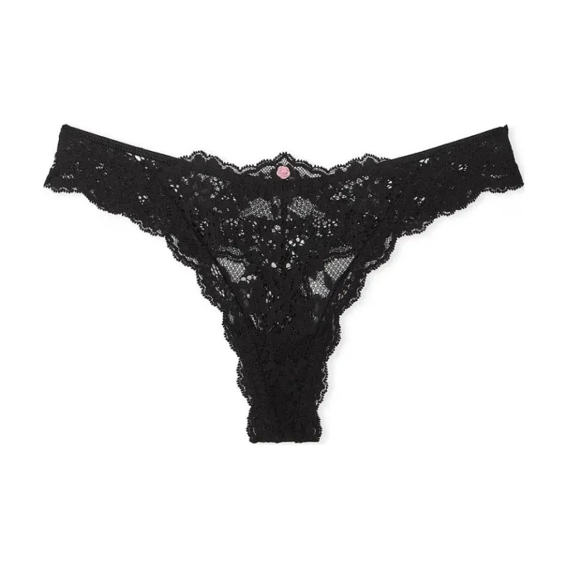 Victoria's Secret DREAM ANGELS Lace Thong Panty / Black Underpants Women's 1 Pack Black-0
