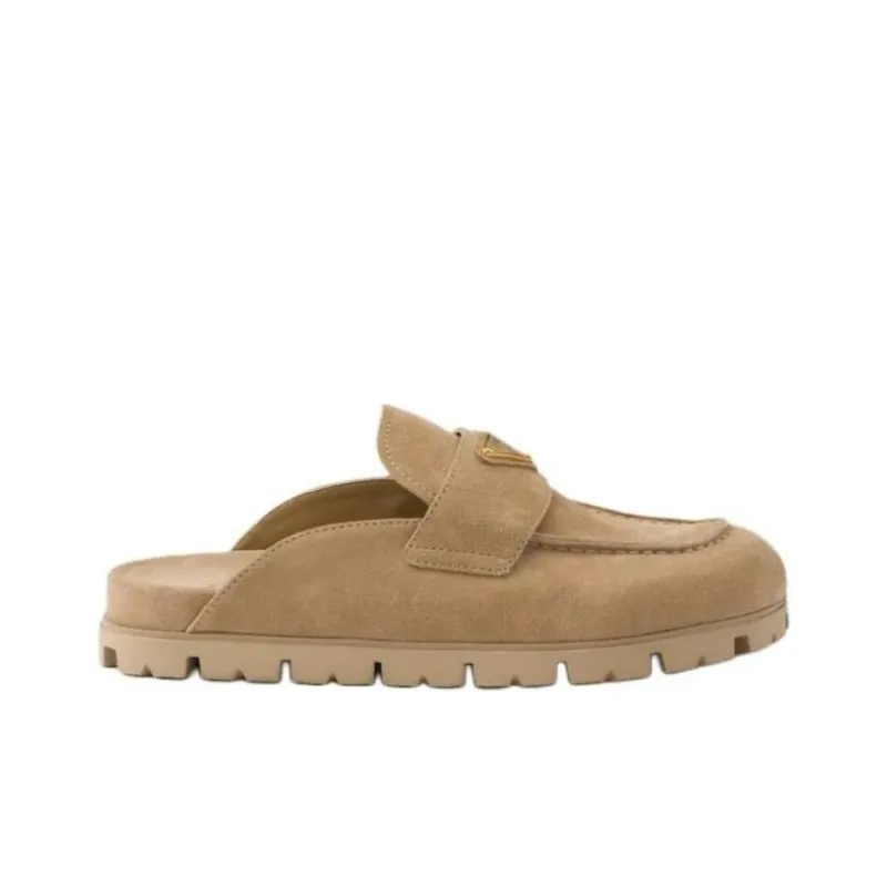 PRADA Triangle-logo Suede Slippers-1