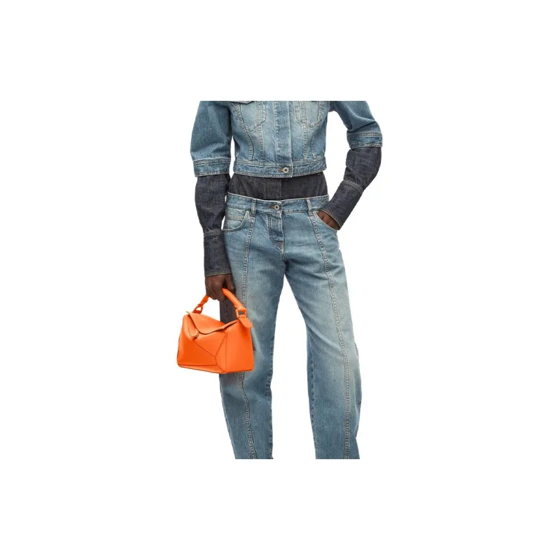 LOEWE Puzzle Satin Calfskin Clutch Handbag, Shoulder Bag, Crossbody Bag Trumpets Women's Orange-6