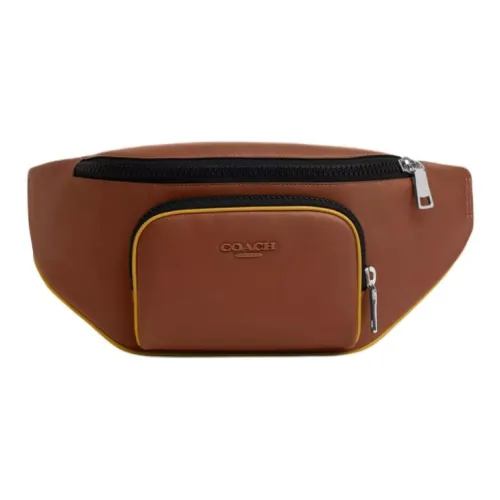 COACH Belt Smooth Calf Leather Fanny Pack Large Size Men's Saddle Brown & Gold