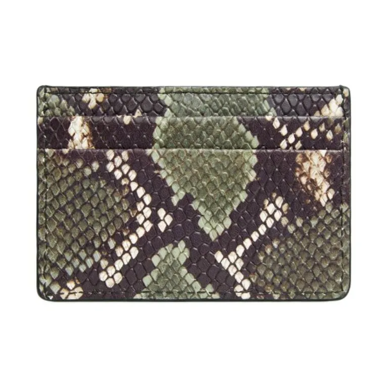 Strathberry Snakeskin Print Leather Card Holder Women's Green & Brown-1