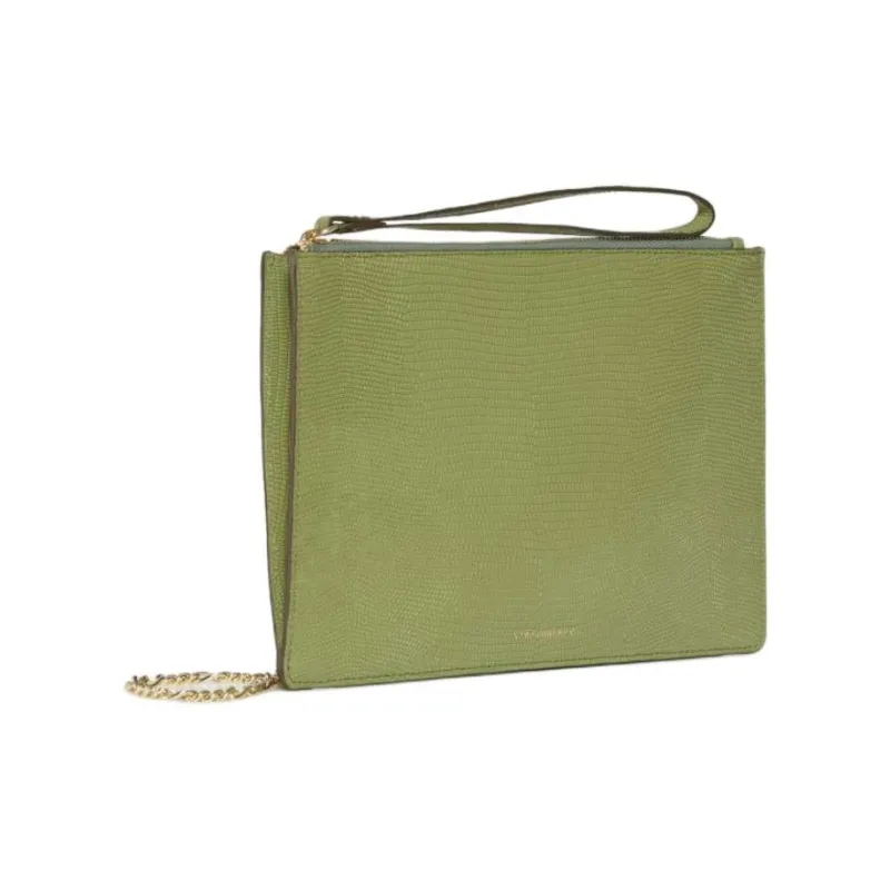 Strathberry Lizard Embossed Leather One Shoulder Crossbody Clutches Women's Olive Green-1
