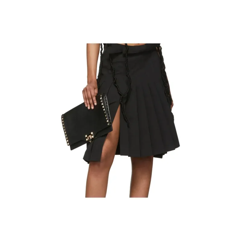 Valentino Calfskin Clutch Large Size Women's Black-5