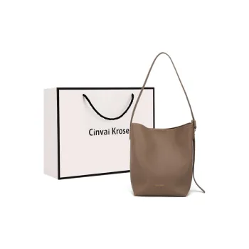 CinvaiKrose Cow Leather With Ultra-Fine Bucket Bag Crossbody Bag Medium Size Women's Coffee/Light Brown/Apricot