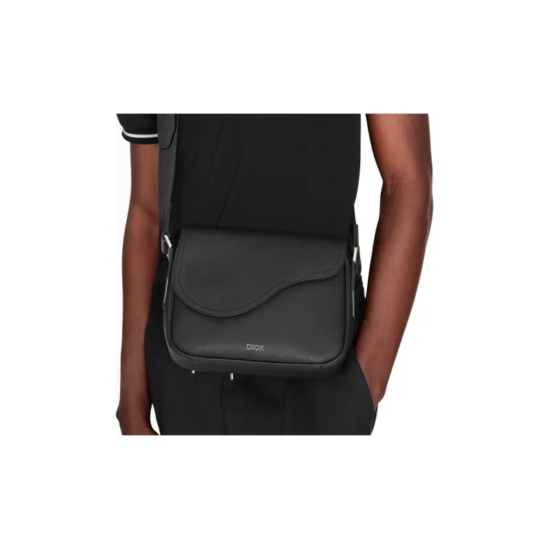 DIOR Cow Leather Saddle Bag Messenger Bag Crossbody Bag Shoulder Bag Men's Black-8