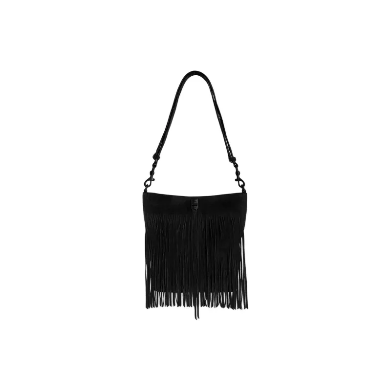 REBECCA MINKOFF Suede Leather Bucket Bag Portable One Shoulder Women's Black-0