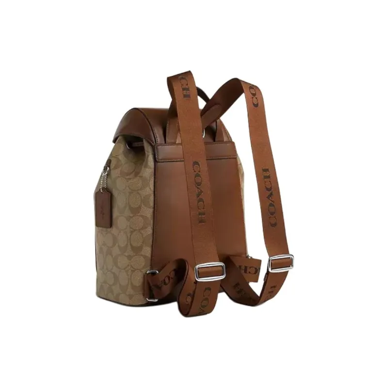 COACH Pacer Artificial Leather Cow Leather Patchwork Backpack Large Size Women's Khaki-1