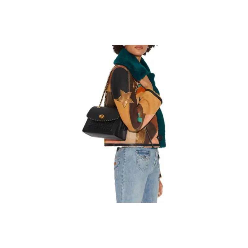 COACH Parker Cowhide Leather Shoulder Bag Crossbody Bag Women's Black-3