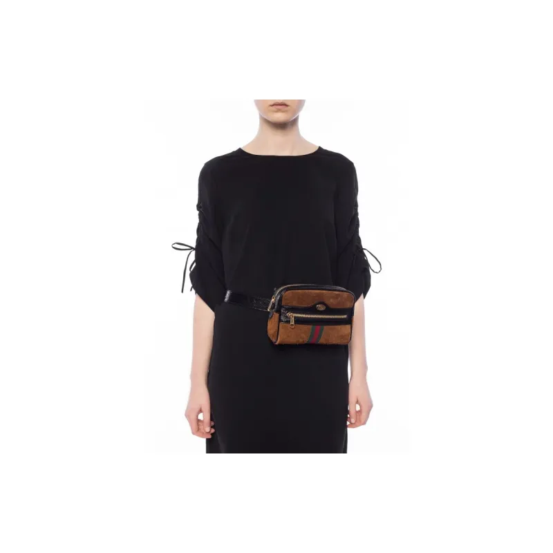 GUCCI Ophidia Suede Bound Patent Leather One Shoulder Crossbody Bag Sling Bag Fanny Pack Small Size Unisex Brown/Black-4