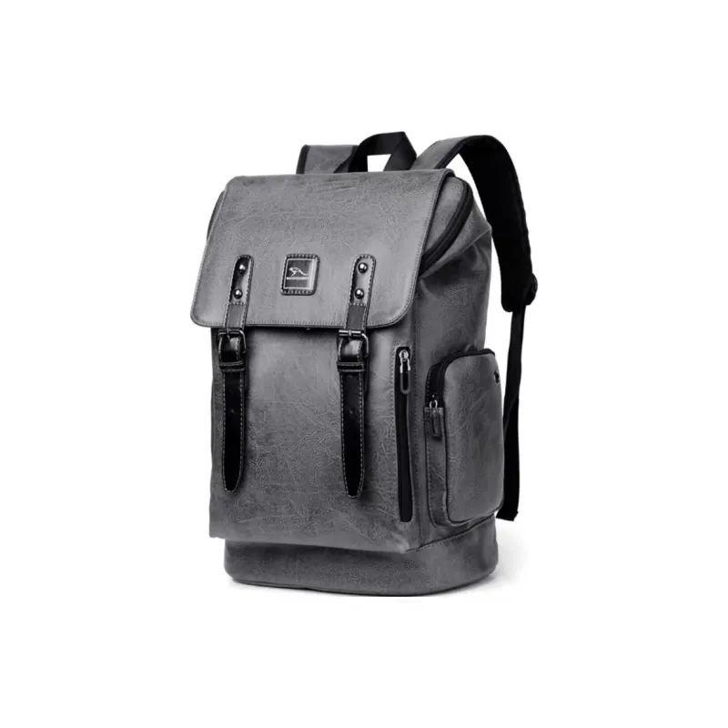 BAODIDAISHU PU Backpack Portable Large Size Men's Gray, Black-0
