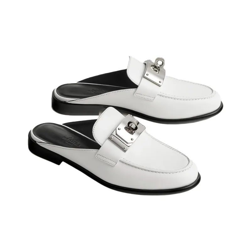 HERMES Closed Toe Slippers Women's White-2