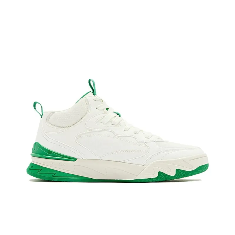 QIAODAN Anti Slip Wear Resistant High Top Skateboard Shoes Men's White Green-1