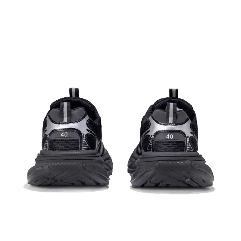 Hong Kong Meng Anti Slip Wear Resistant Breathable Lightweight Height Increasing Low Top Chunky Sneakers Unisex Black-3