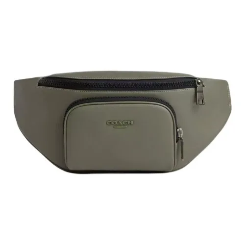 COACH Belt Smooth Calf Leather Fanny Pack Large Size Men's Gunmetal & Army Green