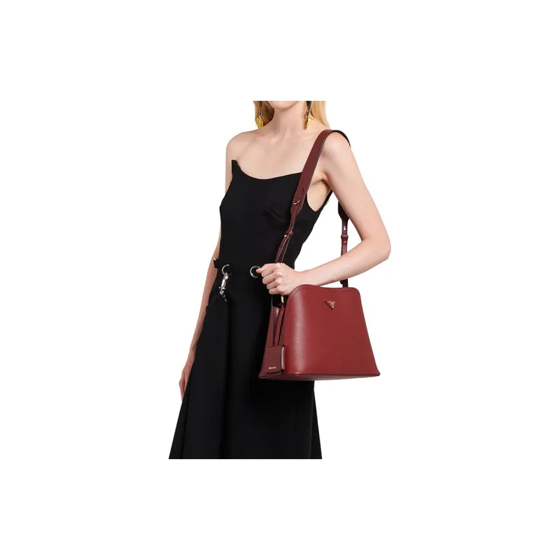 PRADA Saffiano Leather Shoulder Bag Crossbody Bag Small Size Women's Dark Red/Black-3