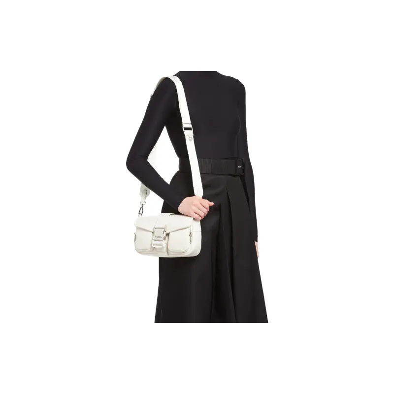 PRADA Recycled Nylon With Sheepskin Techwear Flap Bag Crossbody Bag Shoulder Bag Women's White-3