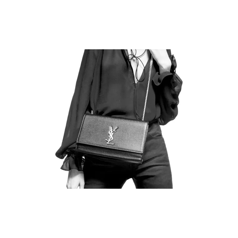 SAINT LAURENT Grain Embossed Leather, Chain Portable Crossbody Bag, Shoulder Bag Women's Dark Beige-6