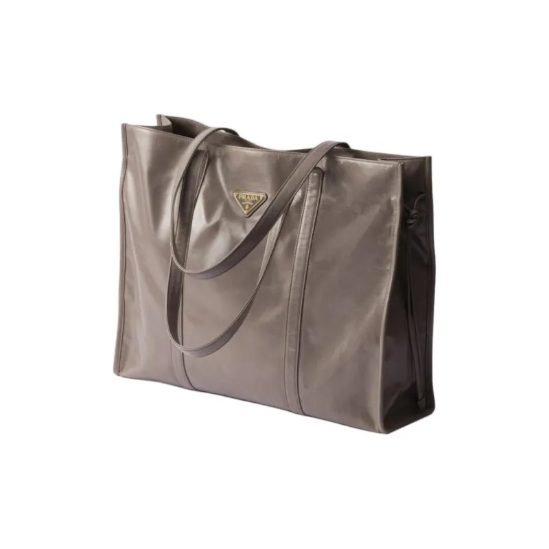 PRADA Leather Tote Bag, Shopping Bag, Handbag Tubas Women's Tin Silver-1